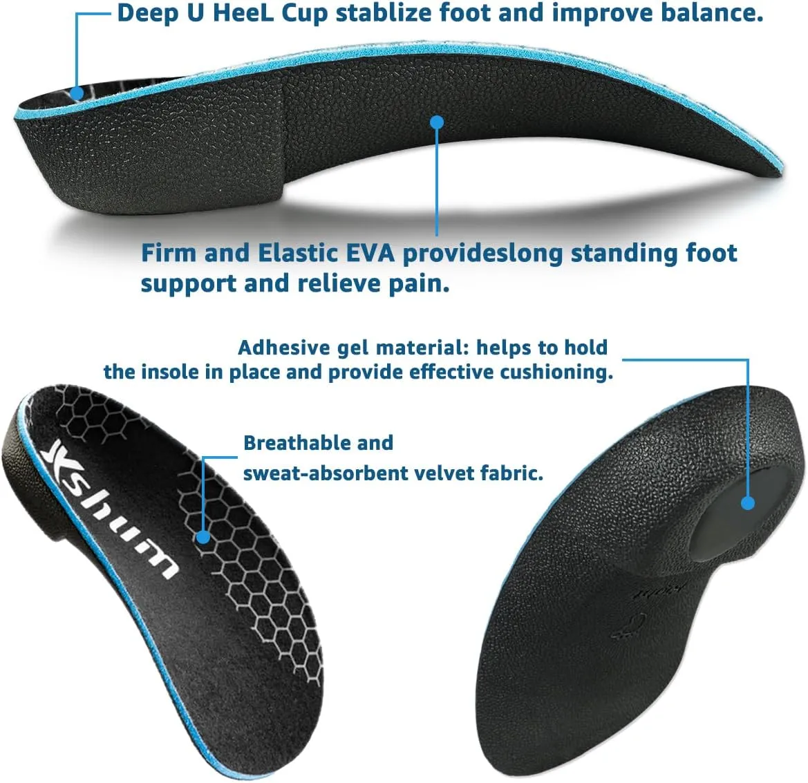 3/4 Orthotic Insoles, Shoe Inserts for Plantar Fasciitis Relief, High Arch Support Inserts for Flat Feet, Over-Pronation and Heel Pain (Medium(Men's 6.5-8.5 / Women's 7.5-9.5))