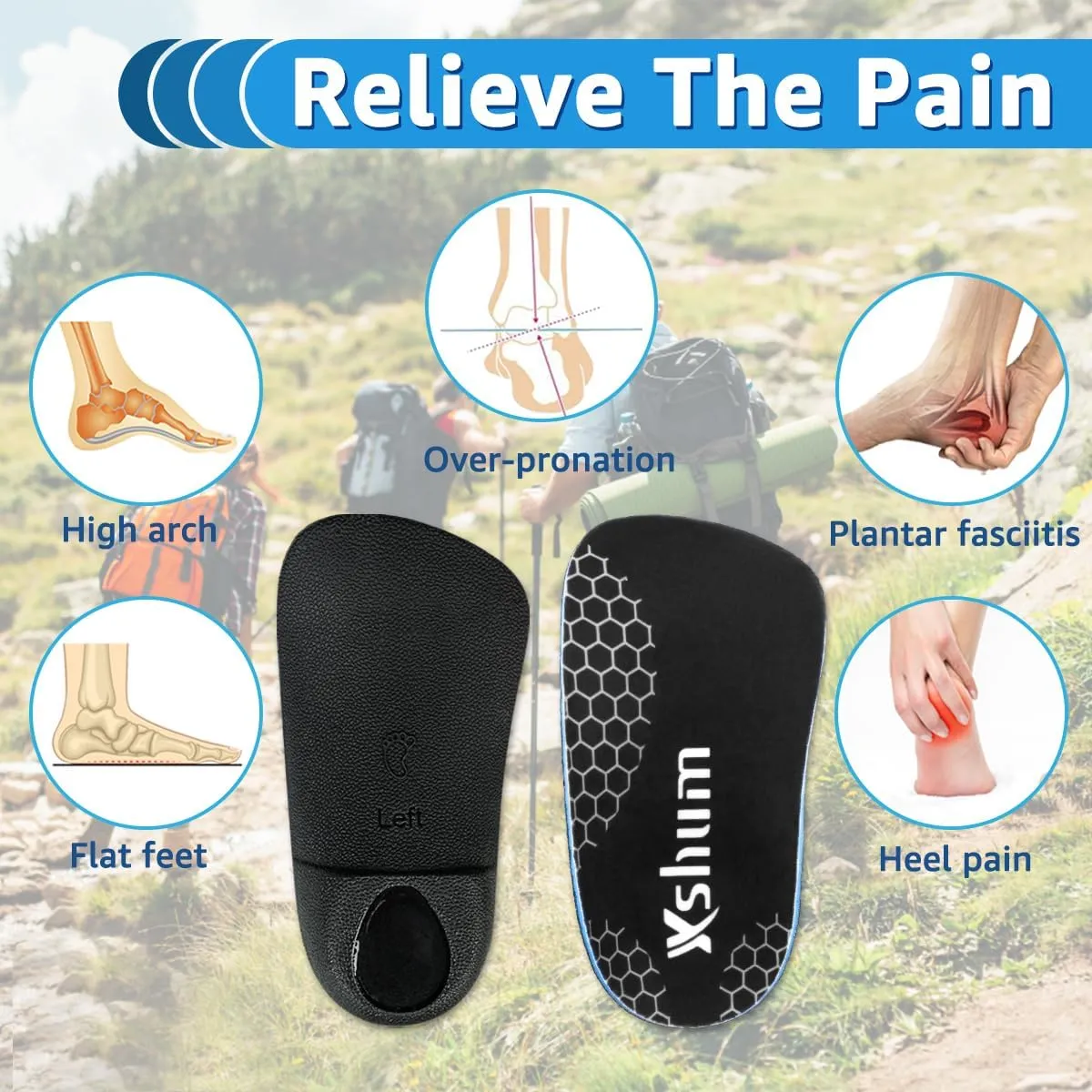 3/4 Orthotic Insoles, Shoe Inserts for Plantar Fasciitis Relief, High Arch Support Inserts for Flat Feet, Over-Pronation and Heel Pain (Medium(Men's 6.5-8.5 / Women's 7.5-9.5))