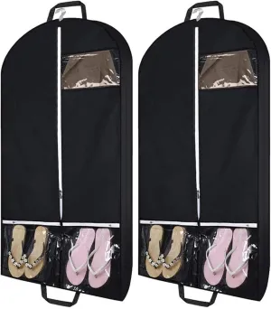43" Garment Bags for Travel and Storage, Travel Suit Bags for Men Women with 2 Clear Pockets, Storage bags for Clothes, Suits, Shirts, Coats (43inch, 2pcs black)