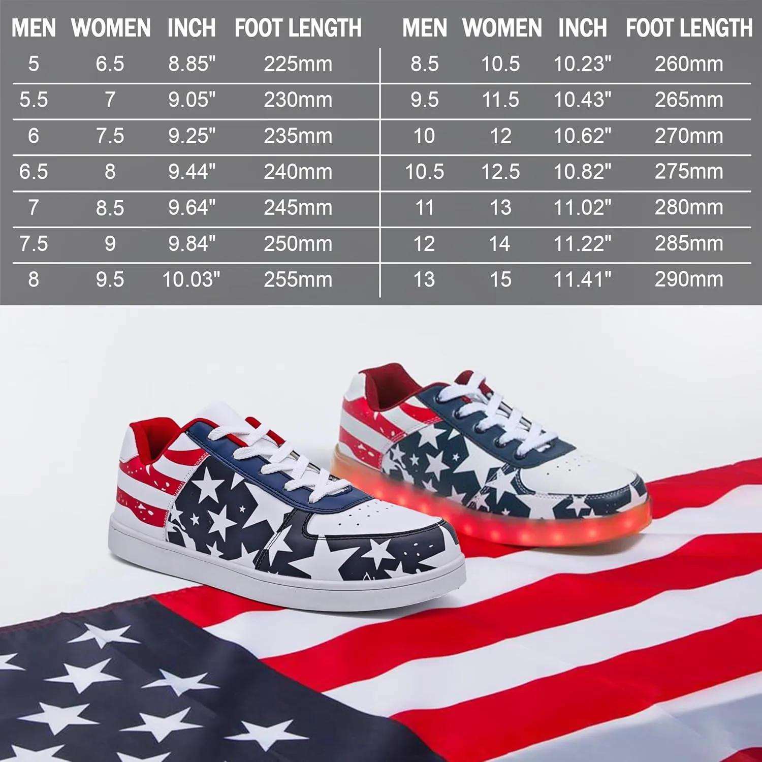 Adults Patriotic Flag Shoes for Men Women USA America Fashion Sneakers President Independence