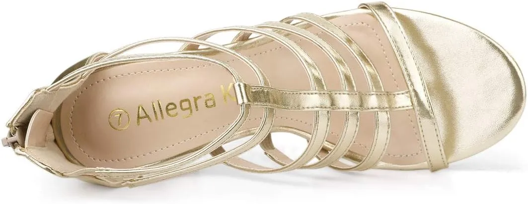 Allegra K Women's Cage Strappy Gladiators Chunky Heels Sandals