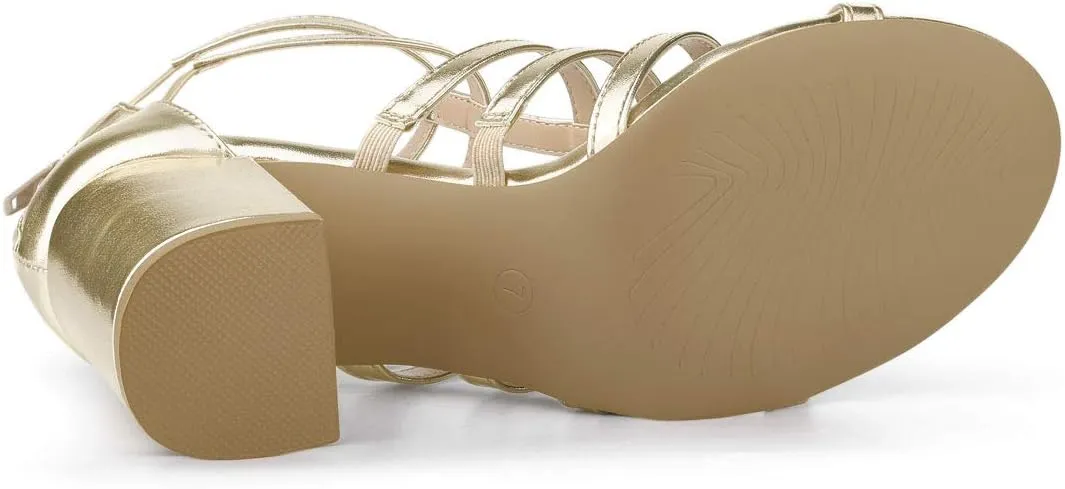 Allegra K Women's Cage Strappy Gladiators Chunky Heels Sandals