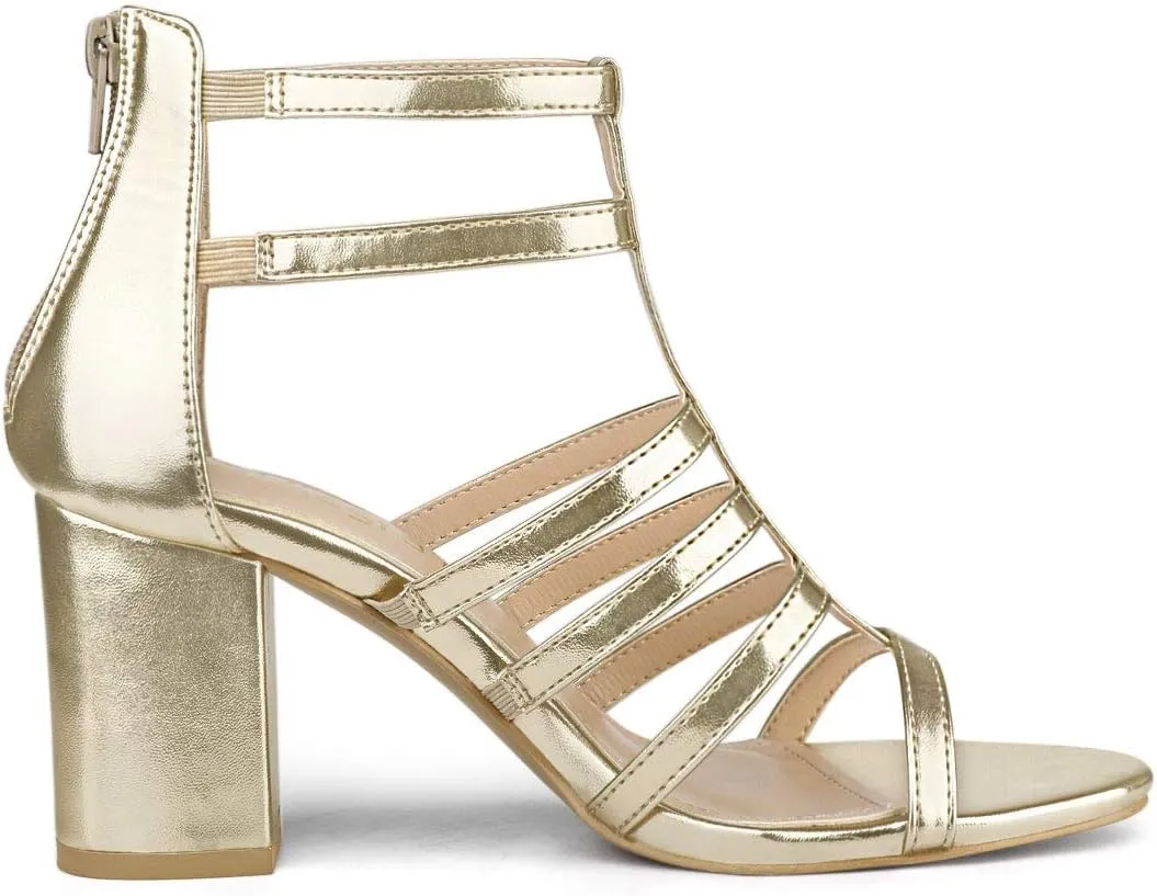 Allegra K Women's Cage Strappy Gladiators Chunky Heels Sandals
