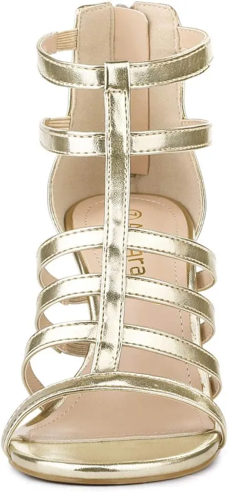 Allegra K Women's Cage Strappy Gladiators Chunky Heels Sandals