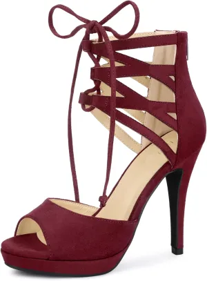 Allegra K Women's Platform Gladiator Strappy Open Toe Stiletto High Heel Sandals
