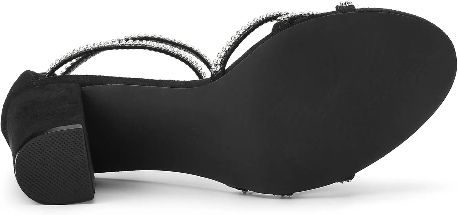 Allegra K Women's Rhinestones Strappy Chunky Heel Sandals