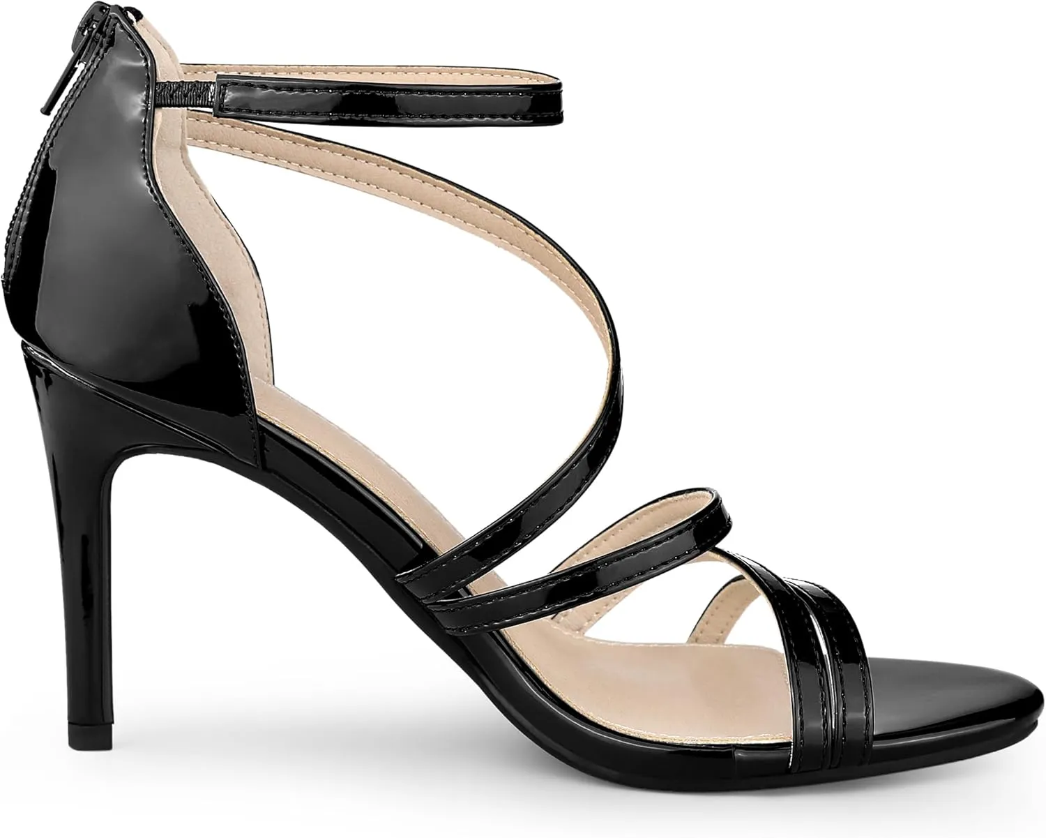 Allegra K Women's Strappy Ankle Strap Back Zip Stiletto Heel Sandals