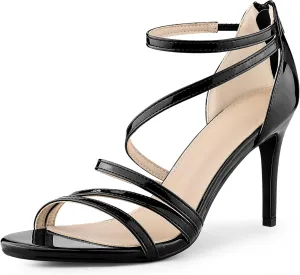 Allegra K Women's Strappy Ankle Strap Back Zip Stiletto Heel Sandals