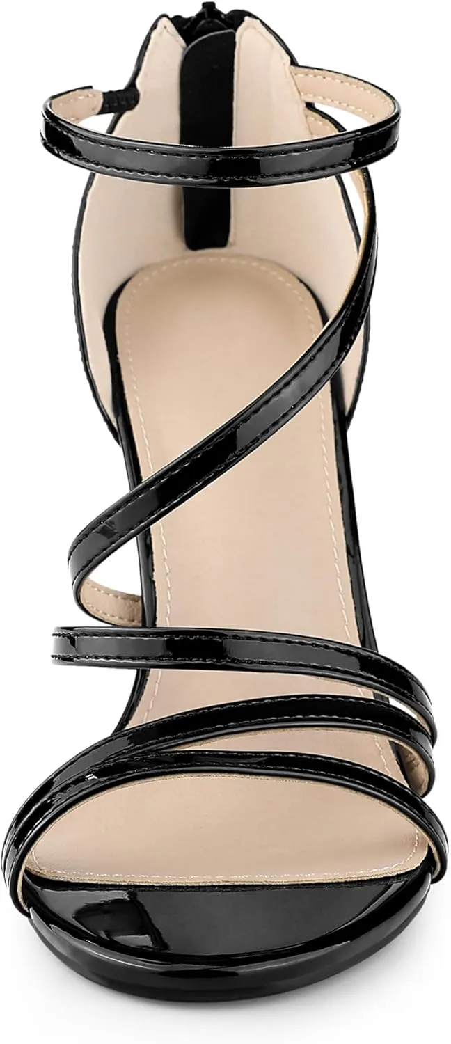 Allegra K Women's Strappy Ankle Strap Back Zip Stiletto Heel Sandals