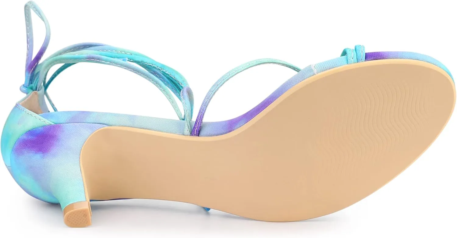Allegra K Women's Strappy Tie Dye Heels Lace Up Kitten Heel Sandals