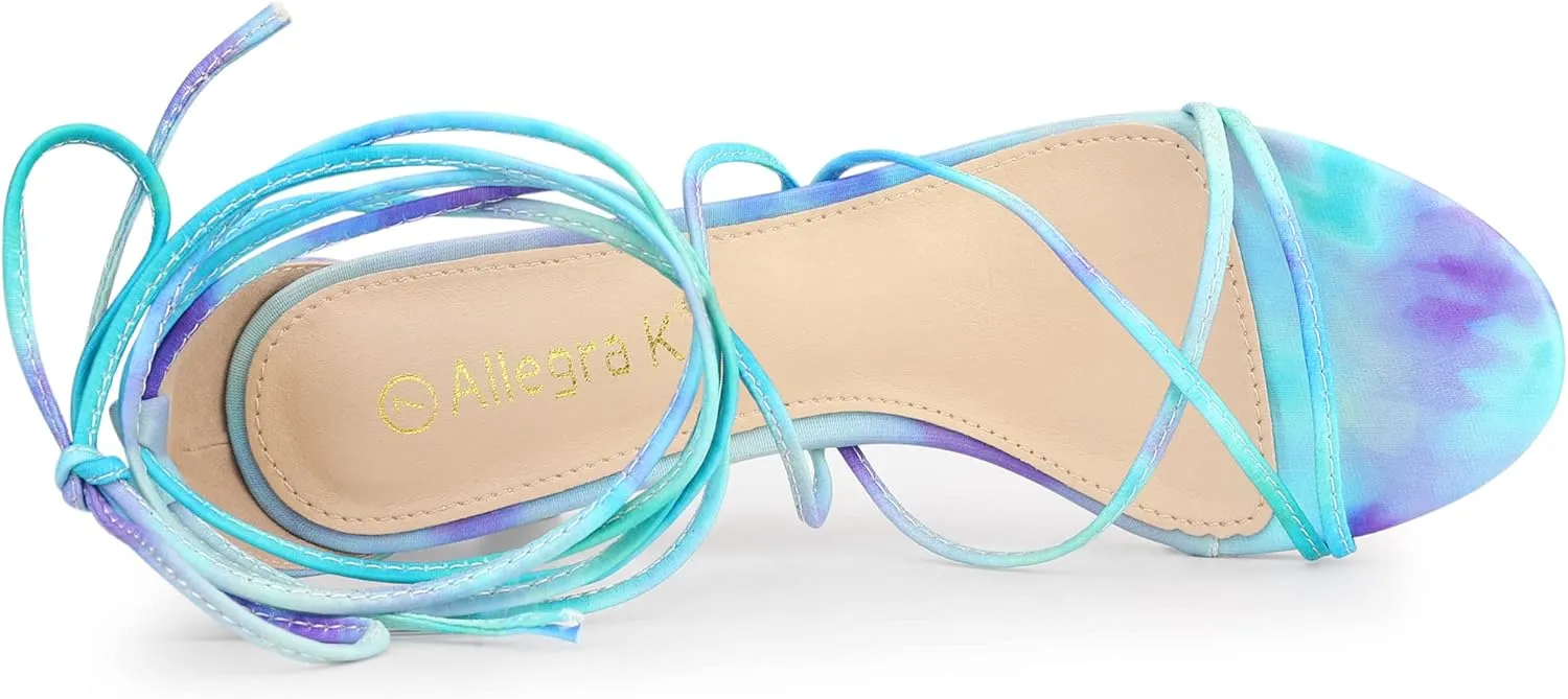 Allegra K Women's Strappy Tie Dye Heels Lace Up Kitten Heel Sandals