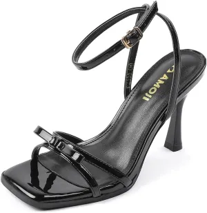 Amoji Women's 4 Inch Bow Heels Ankle Strap for Wedding Party Dress Shoes 330