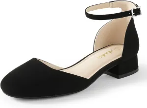 Ankis Closed Toe Heels for Women, Black Nude White Gold Silver 1 Inch Women's Flats Low Block Heel Women Dress Shoes Womens Pumps Work Shoes with Ankle Strap for Spring Fall