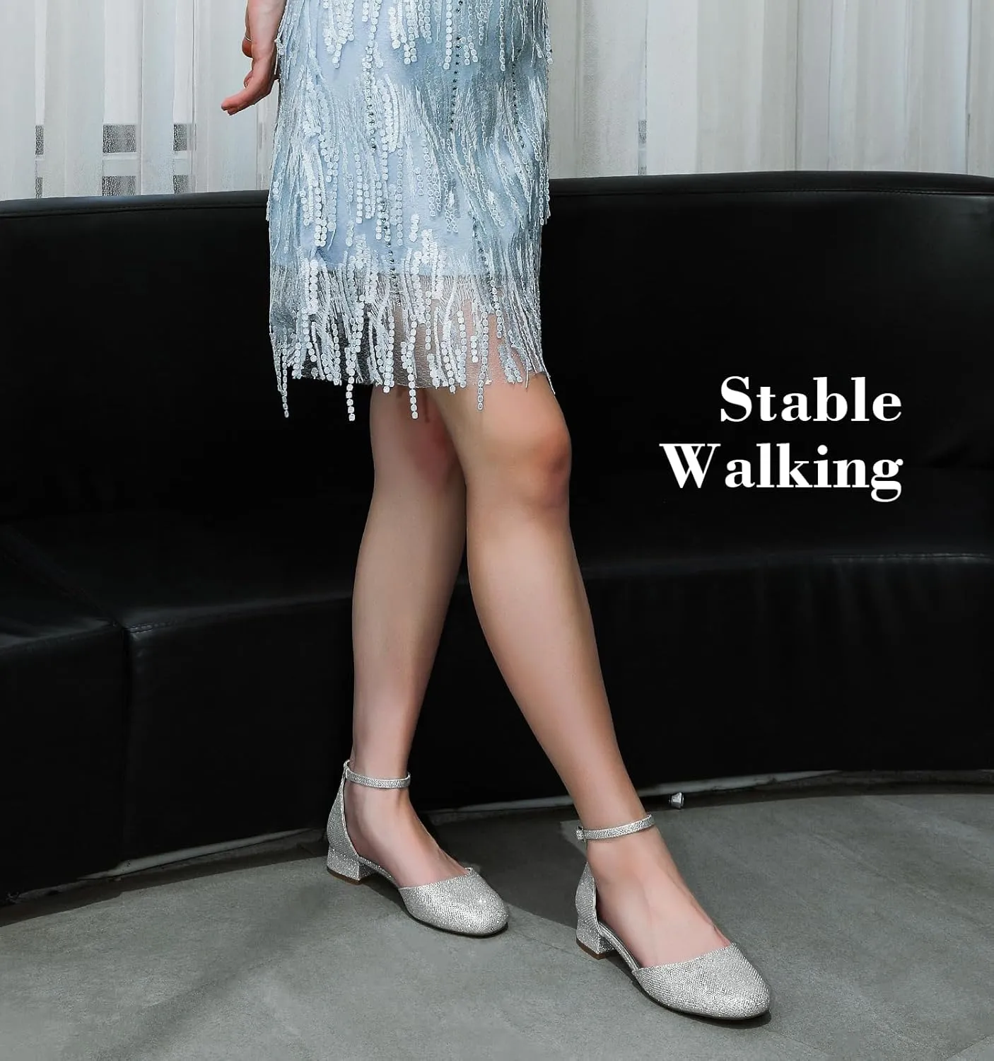Ankis Closed Toe Heels for Women, Black Nude White Gold Silver 1 Inch Women's Flats Low Block Heel Women Dress Shoes Womens Pumps Work Shoes with Ankle Strap for Spring Fall