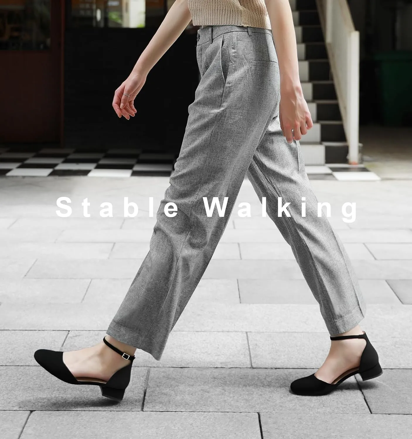 Ankis Closed Toe Heels for Women, Black Nude White Gold Silver 1 Inch Women's Flats Low Block Heel Women Dress Shoes Womens Pumps Work Shoes with Ankle Strap for Spring Fall