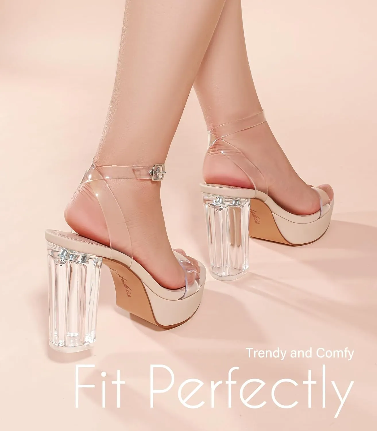 Ankis Platform Heels for Women 4 Inches Chunky Heels Sandals for Women Comfy Open Toe Block Heeled Sandals Nude White Silver Gold Black Ankle Strappy Heels
