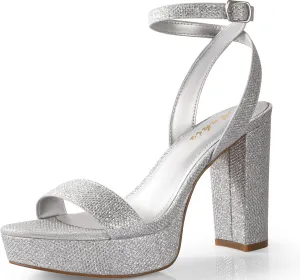 Ankis Platform Heels for Women 4 Inches Chunky Heels Sandals for Women Comfy Open Toe Block Heeled Sandals Nude White Silver Gold Black Ankle Strappy Heels