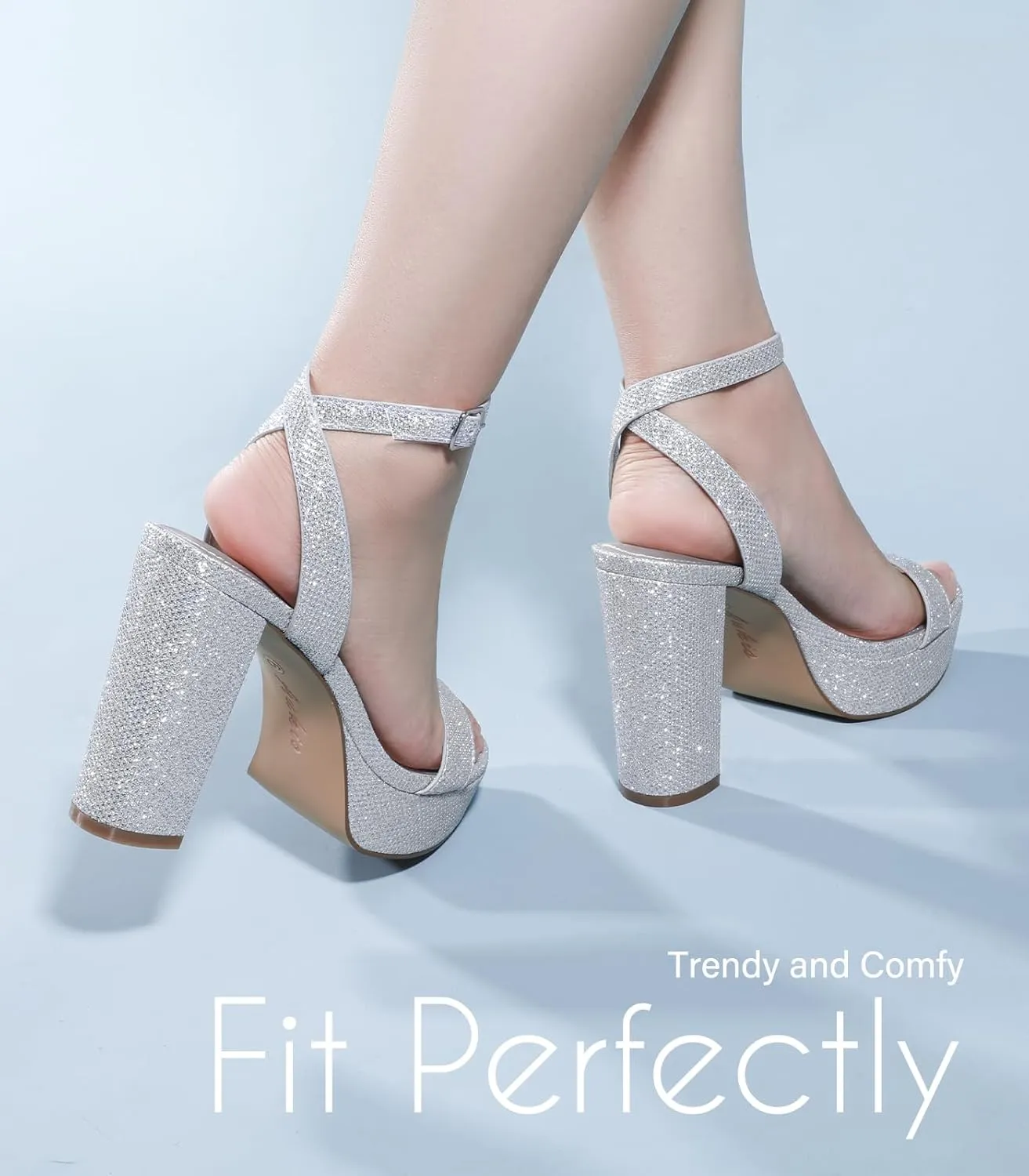 Ankis Platform Heels for Women 4 Inches Chunky Heels Sandals for Women Comfy Open Toe Block Heeled Sandals Nude White Silver Gold Black Ankle Strappy Heels