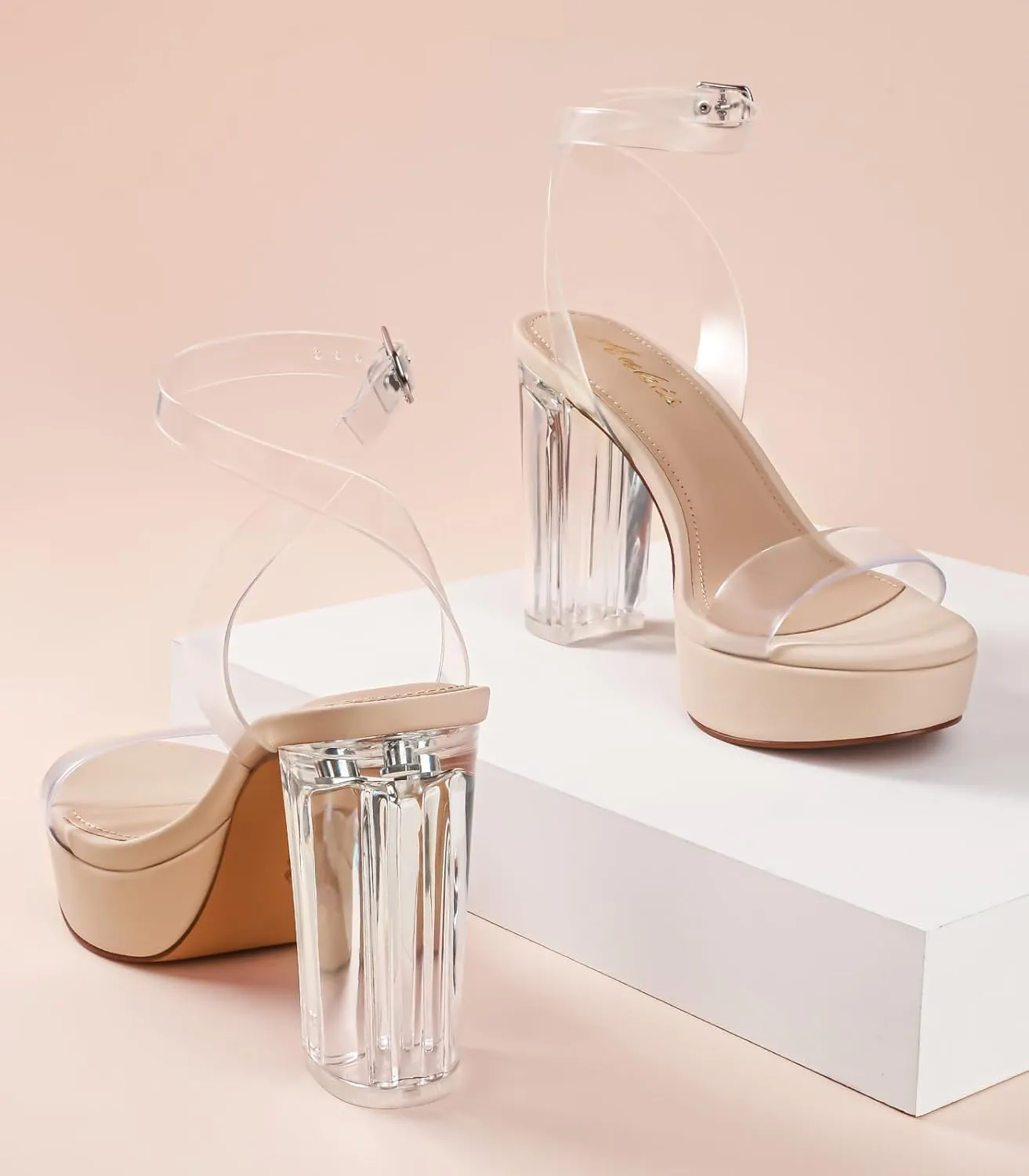Ankis Platform Heels for Women 4 Inches Chunky Heels Sandals for Women Comfy Open Toe Block Heeled Sandals Nude White Silver Gold Black Ankle Strappy Heels