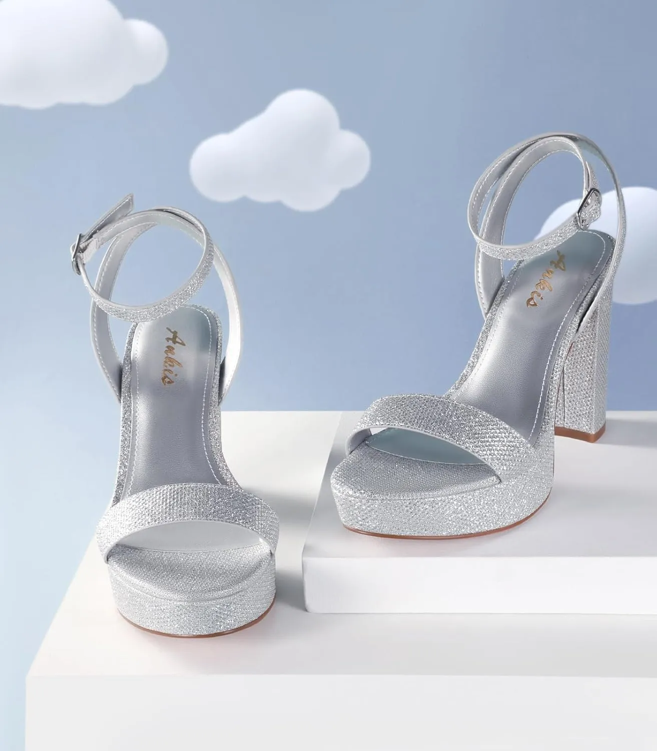 Ankis Platform Heels for Women 4 Inches Chunky Heels Sandals for Women Comfy Open Toe Block Heeled Sandals Nude White Silver Gold Black Ankle Strappy Heels