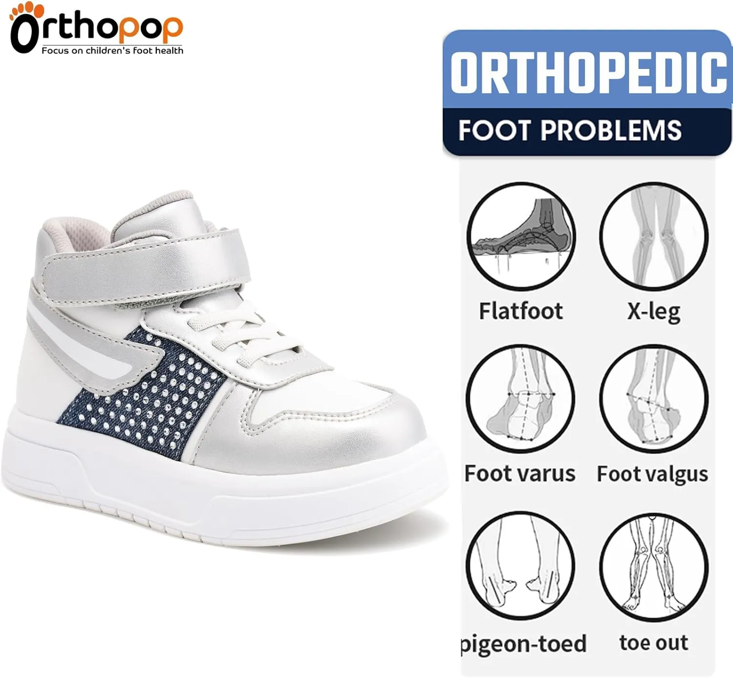 Ankle and Arch Support Toddler Orthopedic Shoes,Girls'Thick Sole Sneakers