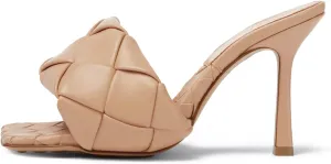 anteikira Women's Fashion High Heels Slip On Slingback Casual Sexy Woven Strap Ooen Square Toe Stiletto Mid-Heel Elegent Dress Wedding Mule Heeled Sandals