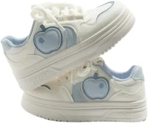 Apple Chunky Sneakers for Women & Girls - Y2K Kawaii Retro Cute Shoes, Comfy Orthopedic Thick Sole White Streetwear for Back to School, Beach Travel, Campus, All-Match Minimalist