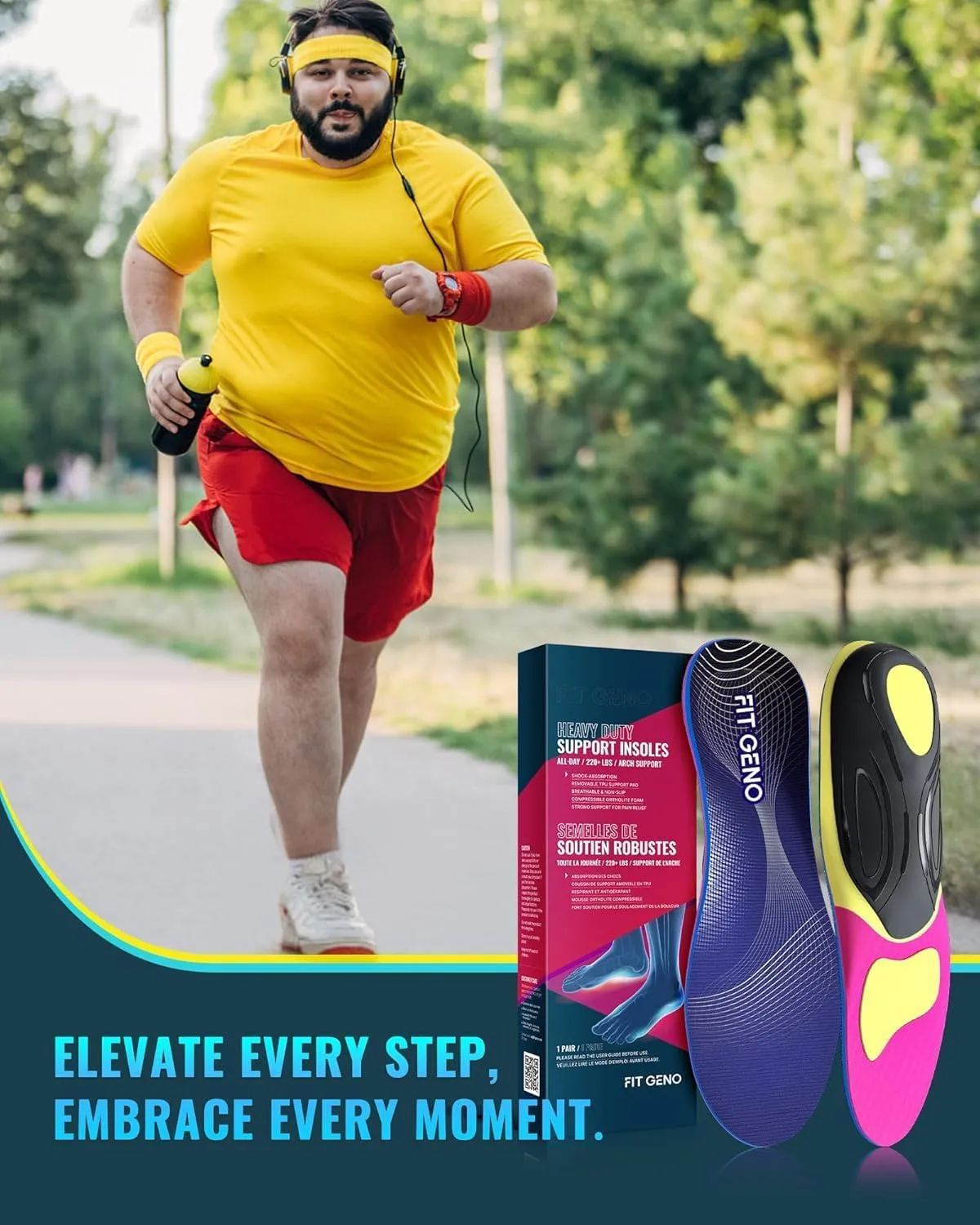 Arch Support Plantar Fasciitis Insoles: Fit Geno Orthotics Inserts for High Arch Pain Relief – Heavy Duty Shoe Inserts for Women & Men 220lbs  – for Work Boots & Sneakers (Women's 8-9 / Men's 6-7)