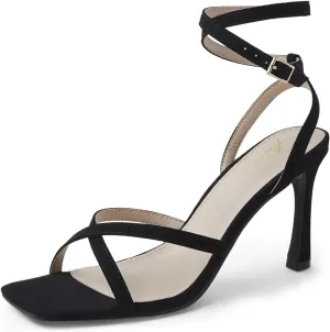 Arromic High Heels for Women Strappy Stilettos Square Open Toe Buckle Ankle Strap Sexy Wedding Dress Heeled Sandals