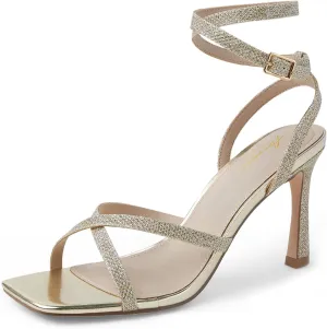 Arromic High Heels for Women Strappy Stilettos Square Open Toe Buckle Ankle Strap Sexy Wedding Dress Heeled Sandals