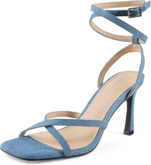 Arromic High Heels for Women Strappy Stilettos Square Open Toe Buckle Ankle Strap Sexy Wedding Dress Heeled Sandals