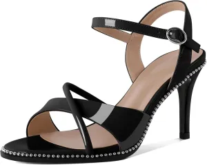 AUMOTED Women Stiletto High Heels Peep Open Toe Sandals Criss Cross Strappy Heels Wedding Office Cute Party Classic 3.1 Inch Summer Heels