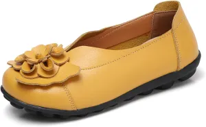 Ballet Flats Shoes for Women Flower Trim Round Vamp Shoes Cowhide Casual Slipper Loafers Cushion Slip-Ons Lightweight Footwear Summer Driving Comfortable Loafers 2025