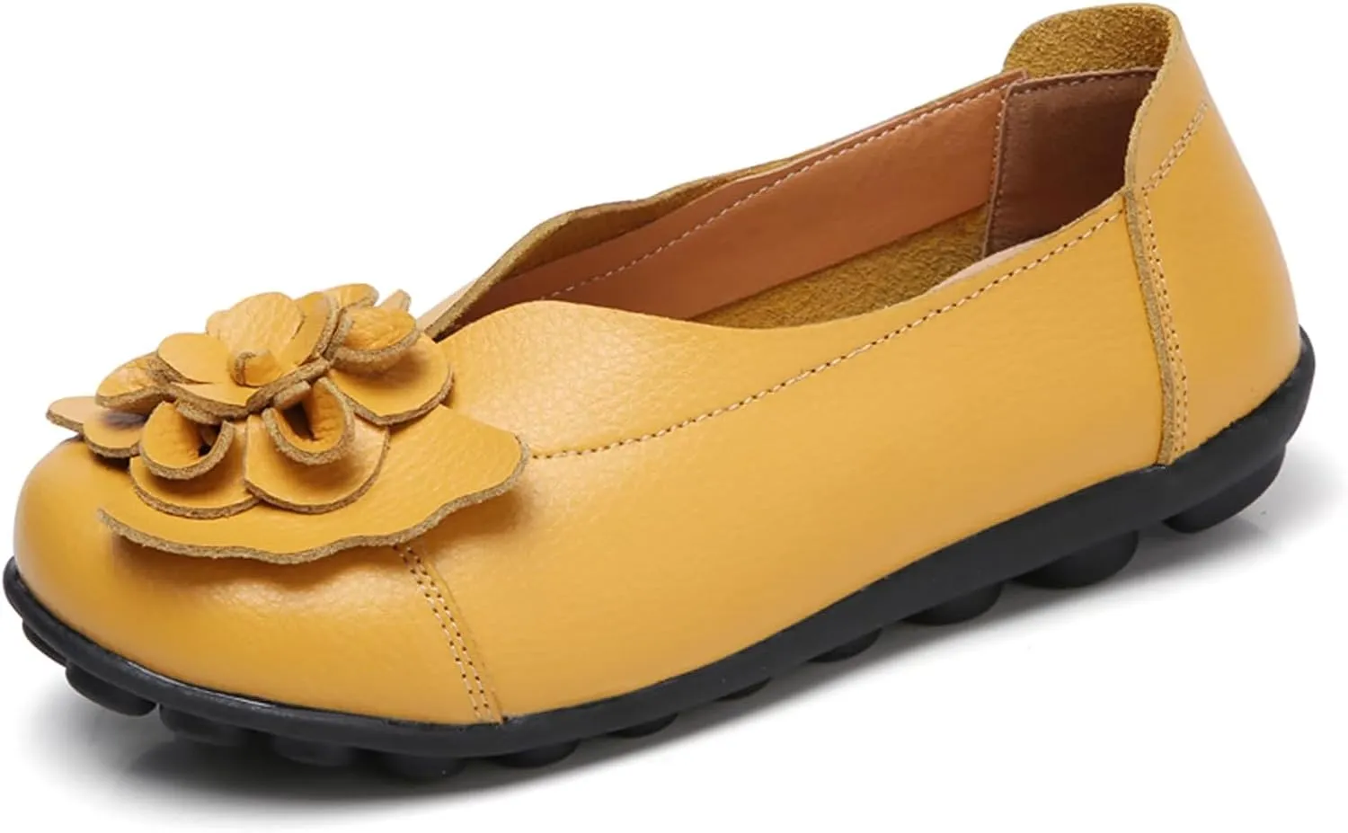 Ballet Flats Shoes for Women Flower Trim Round Vamp Shoes Cowhide Casual Slipper Loafers Cushion Slip-Ons Lightweight Footwear Summer Driving Comfortable Loafers 2025