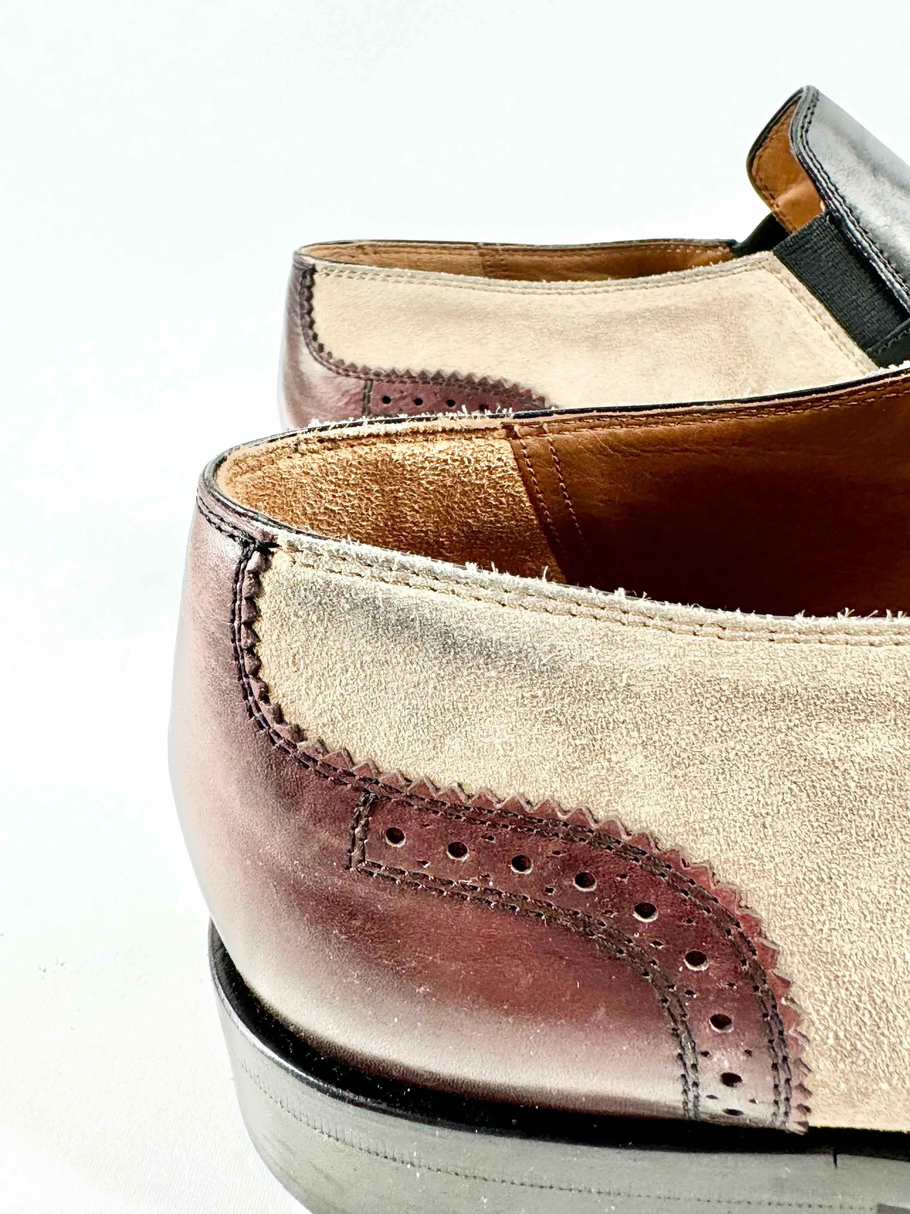 Bally Deep Mahogany & Sand Beige & Leather Brogue Loafers - US11