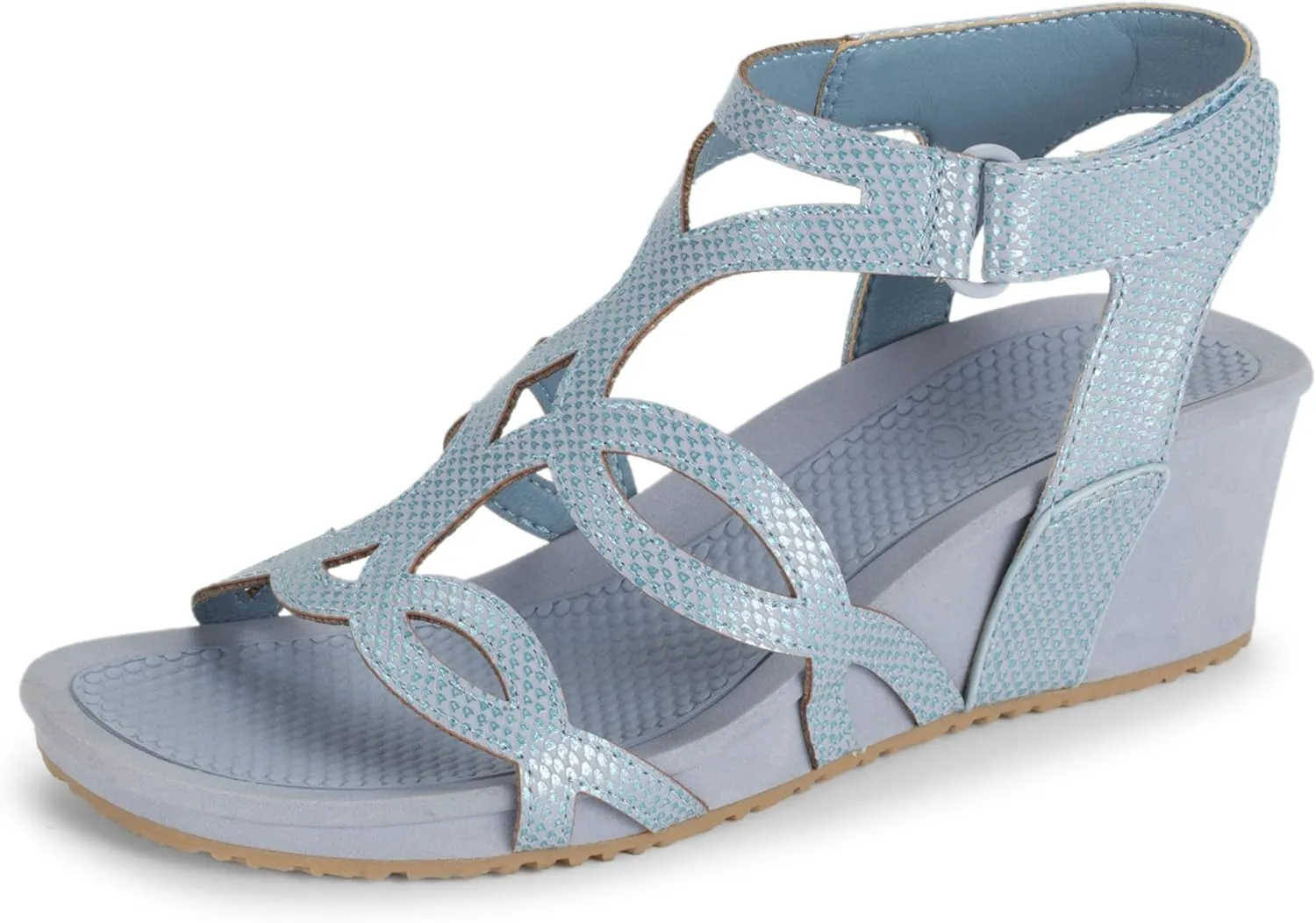 BareTraps Womens Raeanne Faux Leather Strappy Wedge Sandals Blue 7 Medium (B,M)