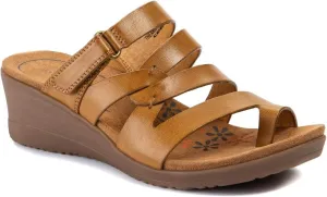 BareTraps Womens Theanna Strappy Slip On Wedge Sandals Tan 9 Medium (B,M)