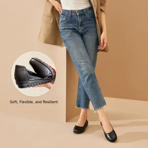 BEAU TODAY Work Flats for Women, Women’s Leather Ballet Flats, Comfortable Slip-on Non-Slip Flight Attendant Shoes, Office Business Casual Round Toe Ladies Dress Shoes
