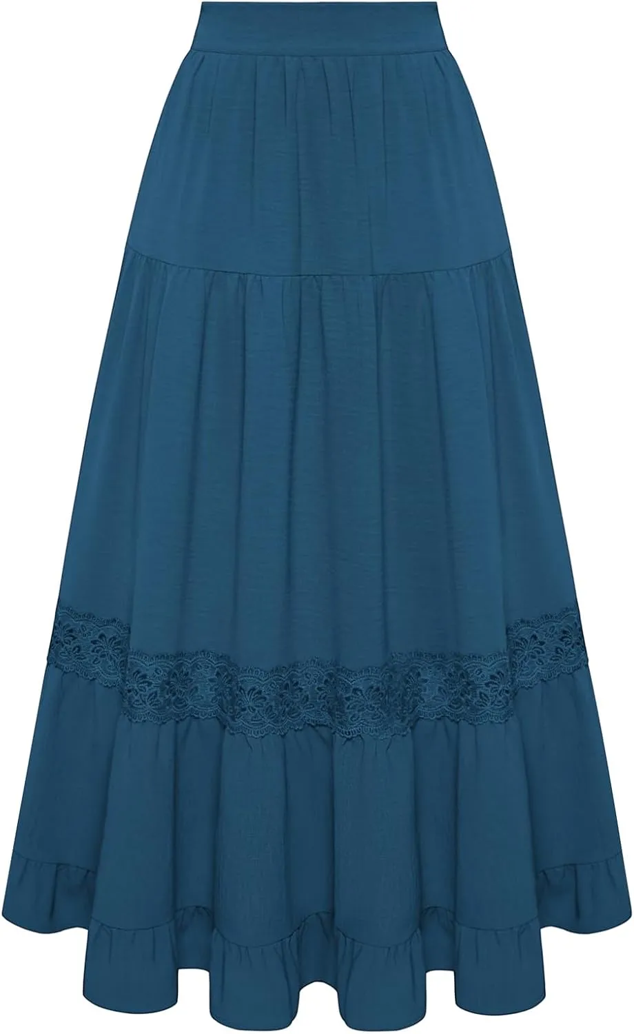 Belle Poque Women's Midi Skirt Boho Flowy Spring Summer Elastic Waist Aline Ruffle Lace Tiered Skirt with Pockets 2025
