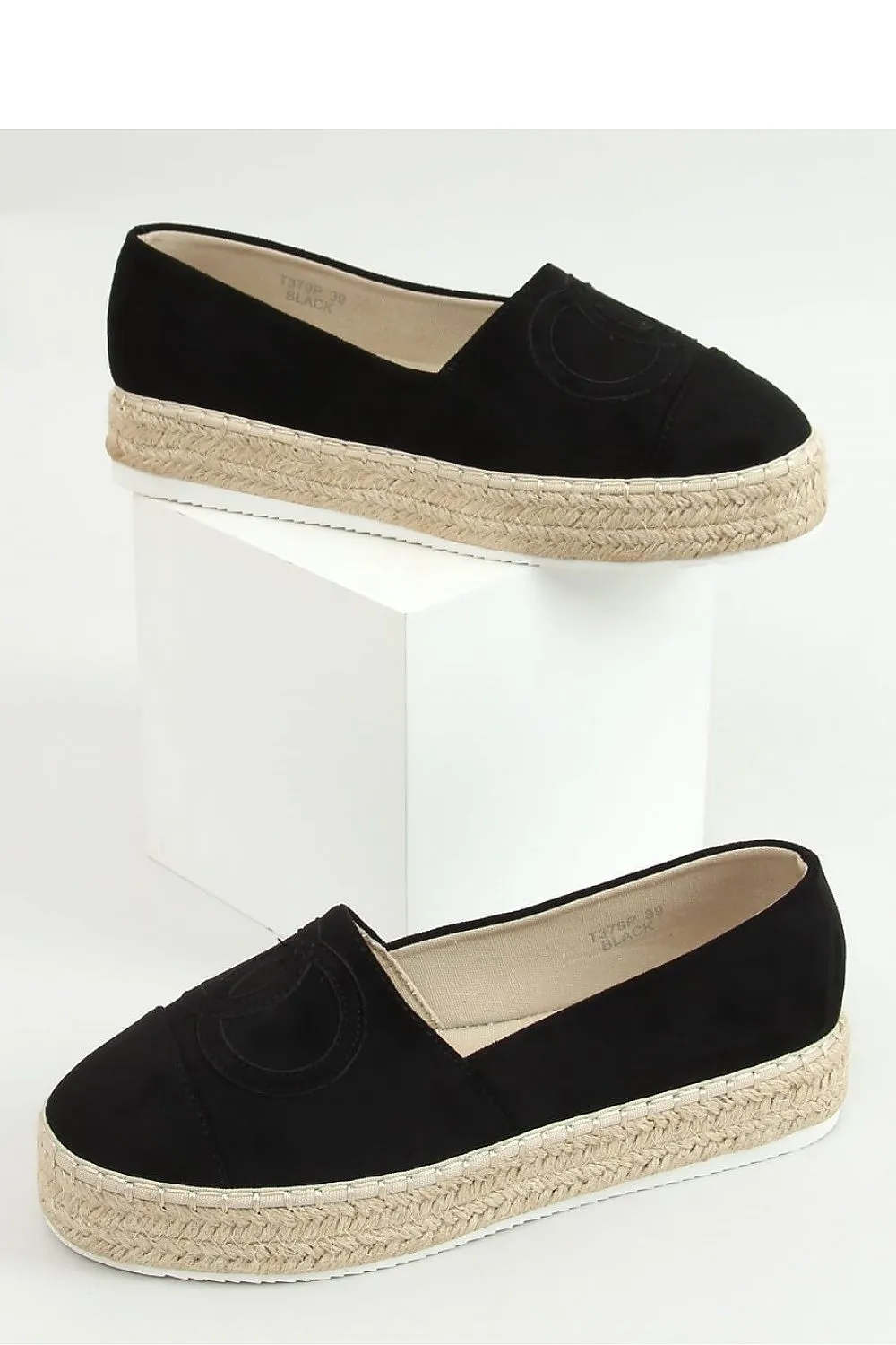 Black Platform Espadrilles with Tonal Moon Stitching