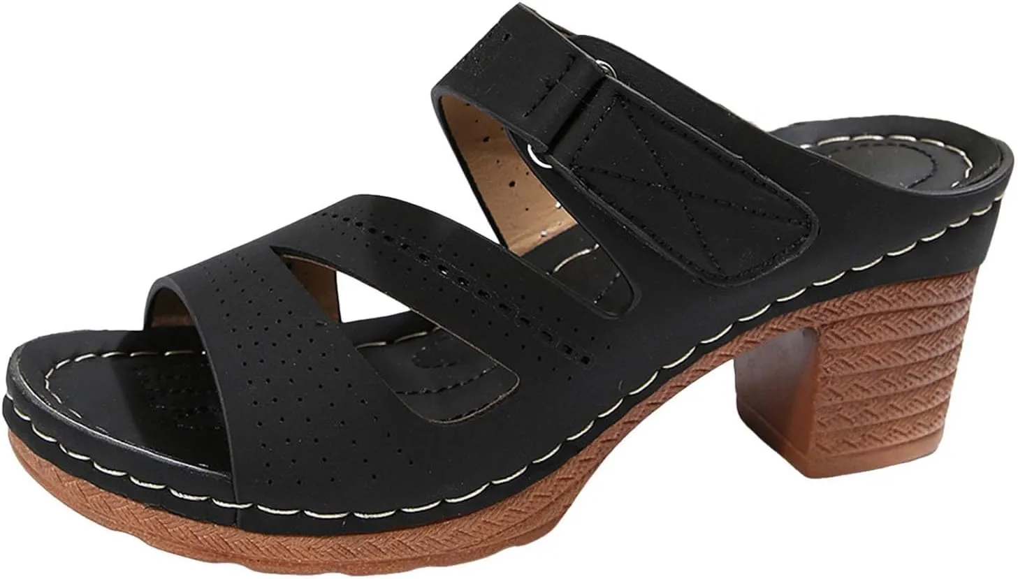 Block Heel Sandals for Women 2025,Women's Heeled Womens Chunky Mid Heels Ankle Strap Double Buckle Sandal Open Toe Slip-On Slippers Casual Comfortable Summer Mules Adjustable Slide Walking Shoes