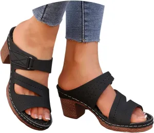 Block Heel Sandals for Women 2025,Women's Heeled Womens Chunky Mid Heels Ankle Strap Double Buckle Sandal Open Toe Slip-On Slippers Casual Comfortable Summer Mules Adjustable Slide Walking Shoes