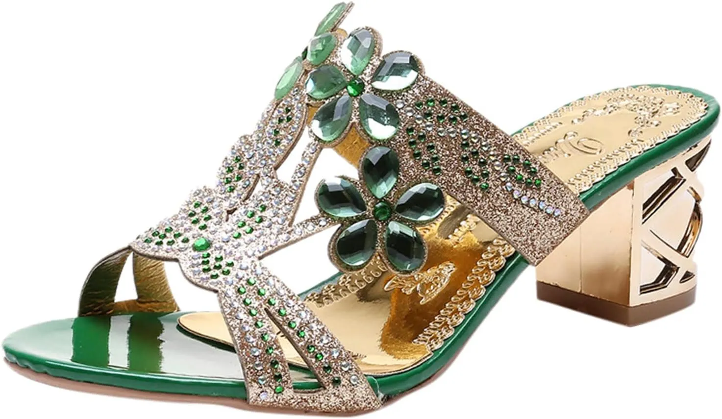 Block Heels for Women Open Toe Mid Heel Sandals Wedding Rhinestone Flower Sandal Summer Block Mid Heels Shoes 2025