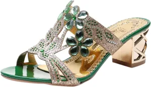 Block Heels for Women Open Toe Mid Heel Sandals Wedding Rhinestone Flower Sandal Summer Block Mid Heels Shoes 2025