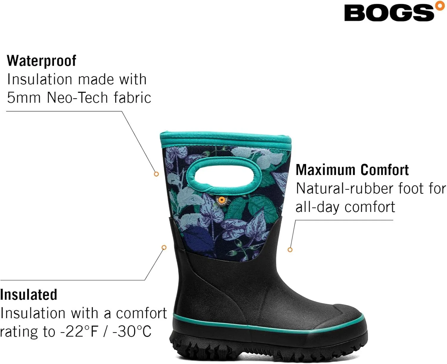 BOGS Grasp Kids Waterproof Insulated All Weather Rain Boots Mud Boots I For Snow, Rain, Winter, Mud and Cold Weather for Toddlers, Girls, Boys, Unisex