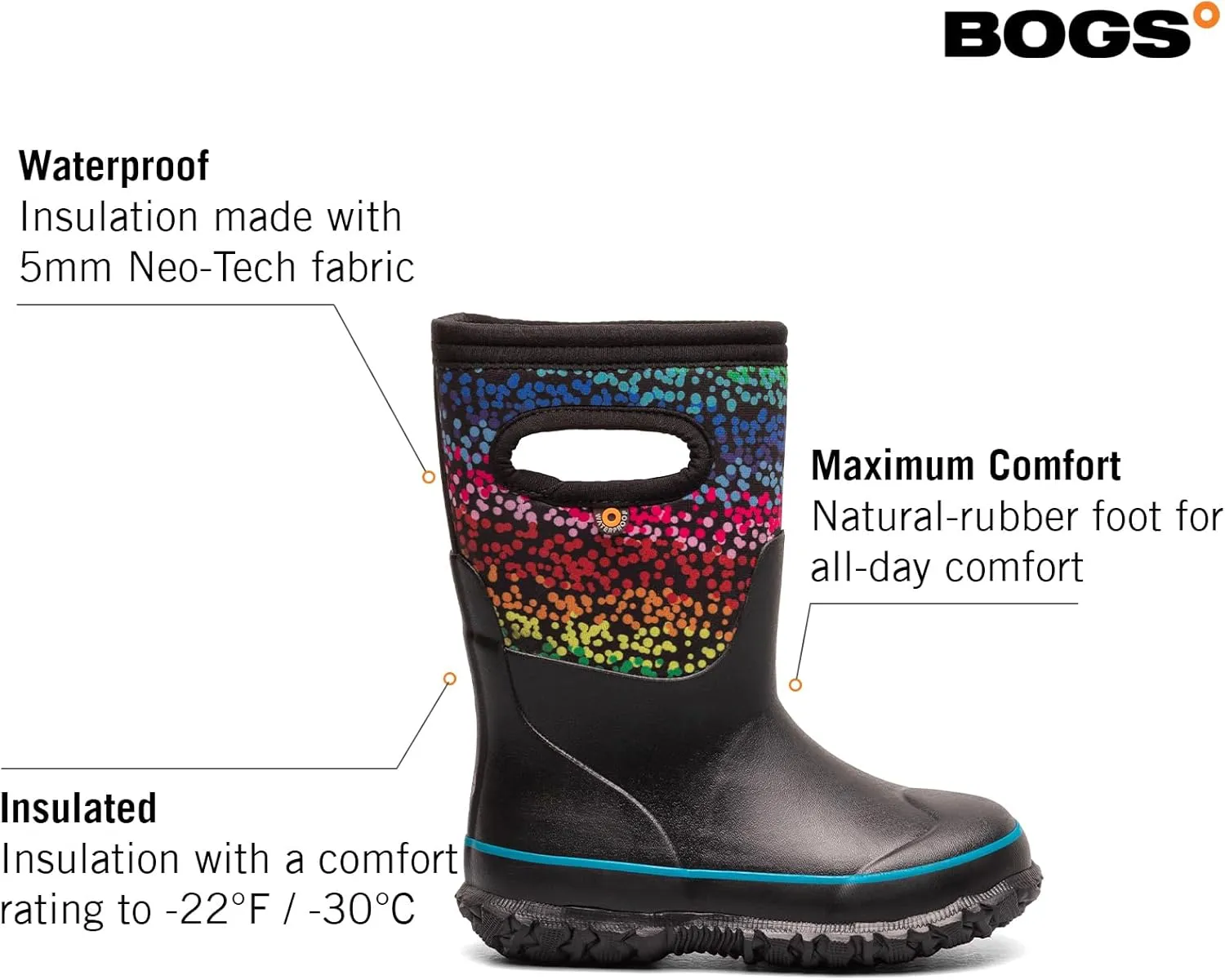 BOGS Grasp Kids Waterproof Insulated All Weather Rain Boots Mud Boots I For Snow, Rain, Winter, Mud and Cold Weather for Toddlers, Girls, Boys, Unisex