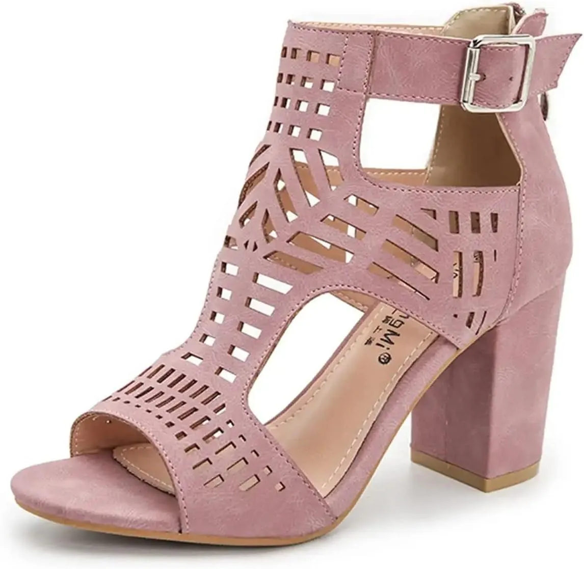 BORAMAX Chunky Heeled Sandals for Women Cutout Strappy Peep Toe Block Heels Buckle up Party Dressy Sandal Women Booties