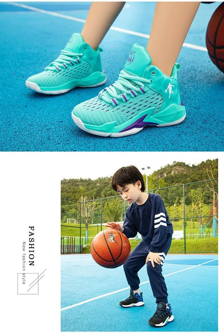Boys Basketball Shoes 2025 Spring Lightweight Breathable Kids Sneakers, Non-Slip Rubber Sole Athletic Shoes for Running & Training