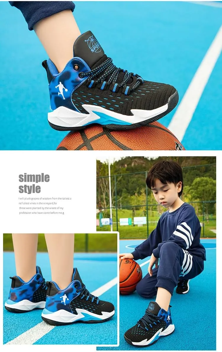Boys Basketball Shoes 2025 Spring Lightweight Breathable Kids Sneakers, Non-Slip Rubber Sole Athletic Shoes for Running & Training