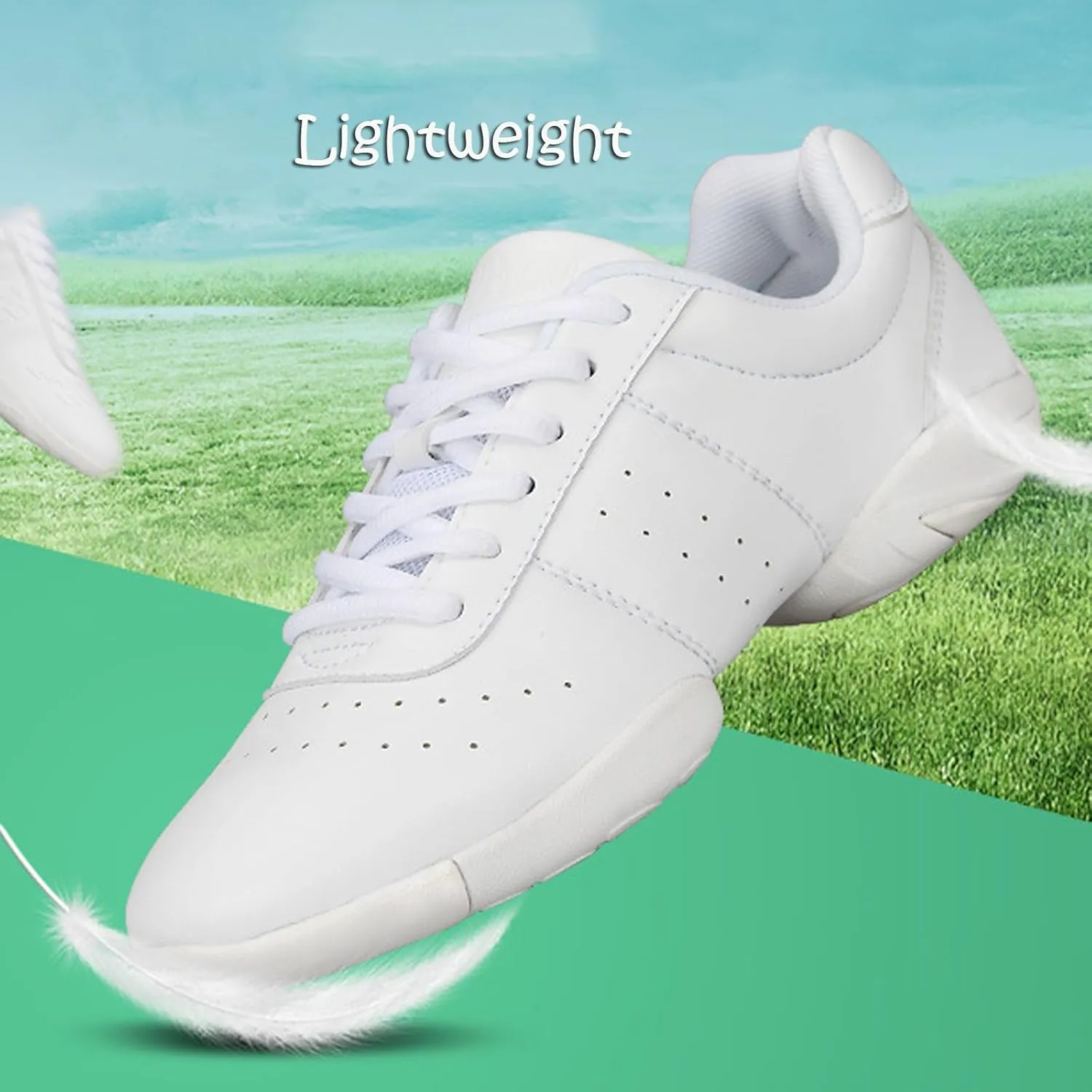 Boys Girls Cheer Shoes Cheerleading School Competition Lace Up Aerobics Gymnastics Wlaking Lightweight Sneakers